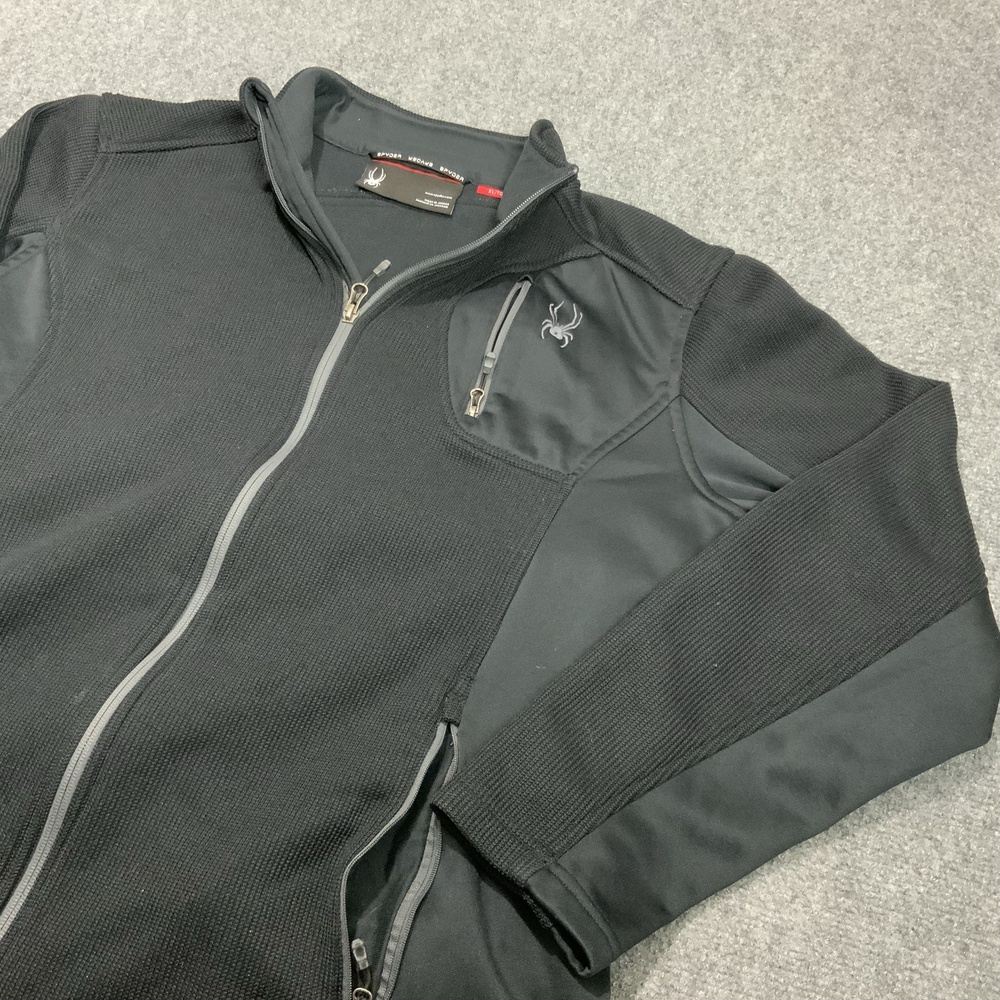 Spyder Fleece Jacket Mens XL Black Full Zip Softshell Ski Hiking Outdoor